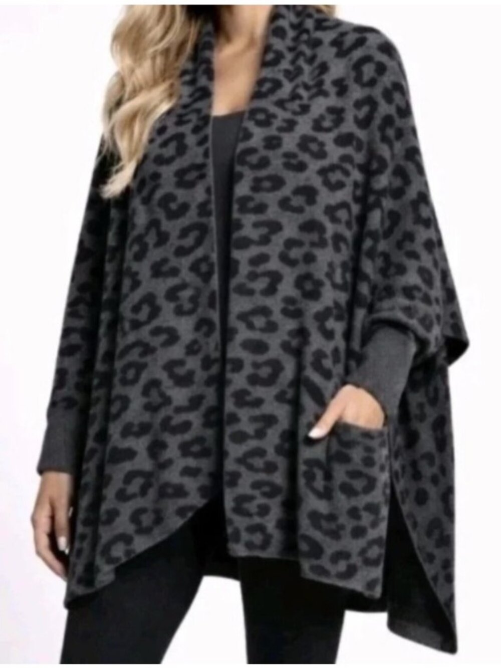 NEW Barefoot Dreams CozyChic Ultra Lite Blanket Wrap Carbon Black Leopard L/XL